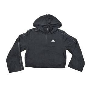 NEW Adidas Women's S Black Cotton Pullover Sweater Cropped Oversize W AOP